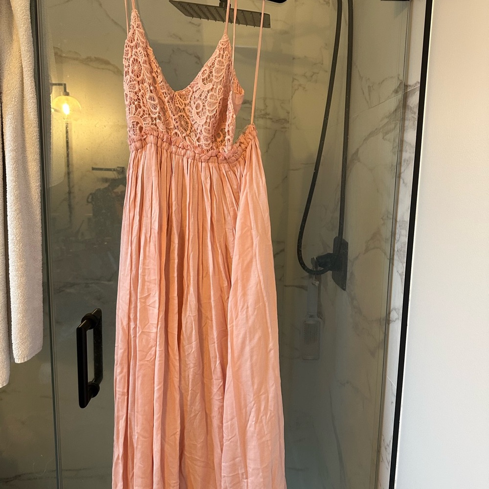 Fashion Nova Pink Lace Maxi Dress